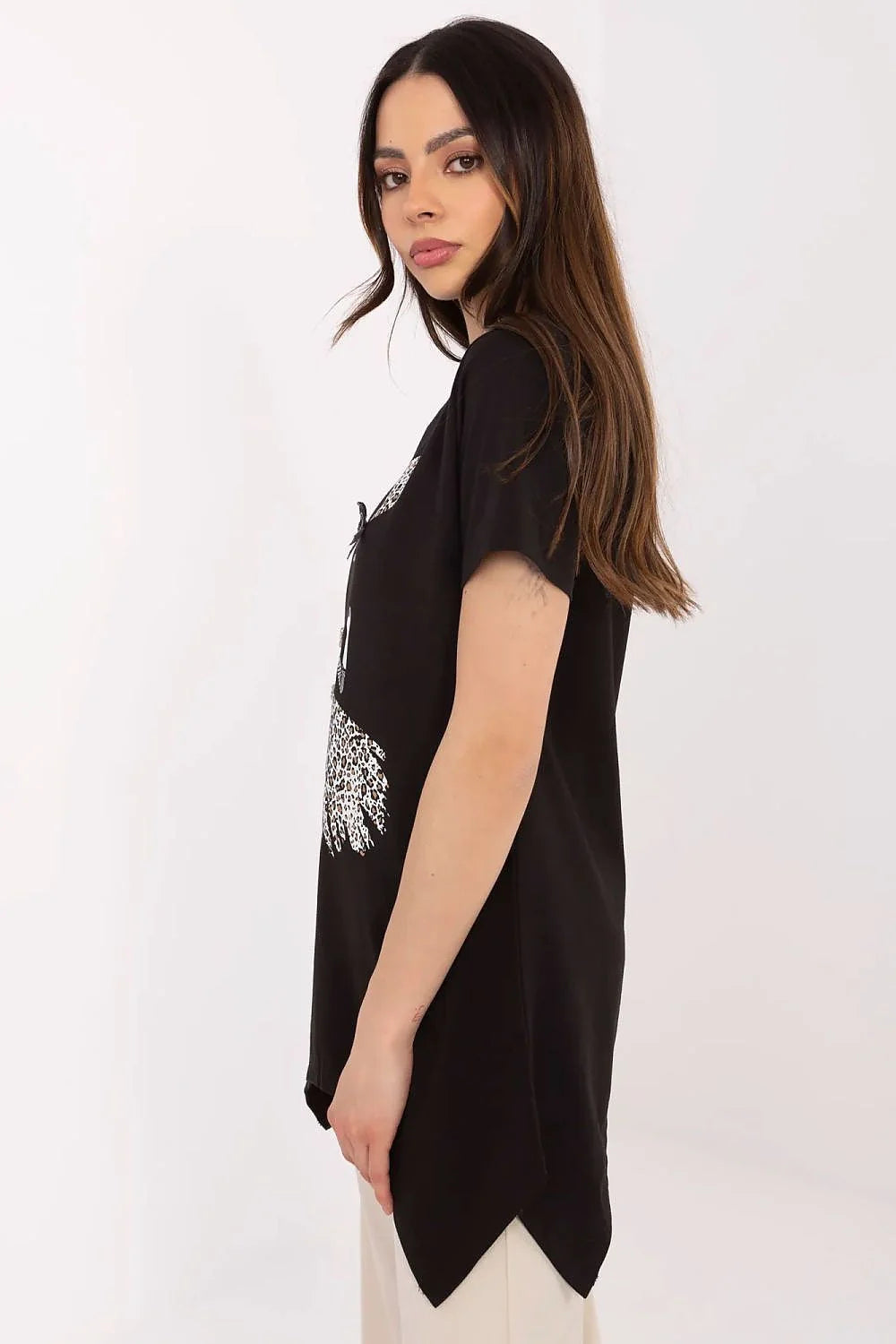 T-shirt femme design artistique moderne imprimé animal coton noir confort