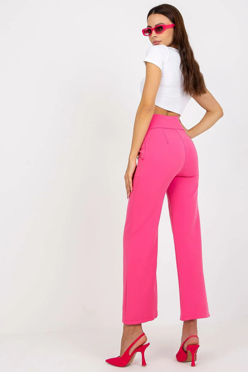pantalon femme taille haute évasé long beige sable double rangée boutons dorés marin structuré extensible polyester élasthanne cintré sophistiqué
