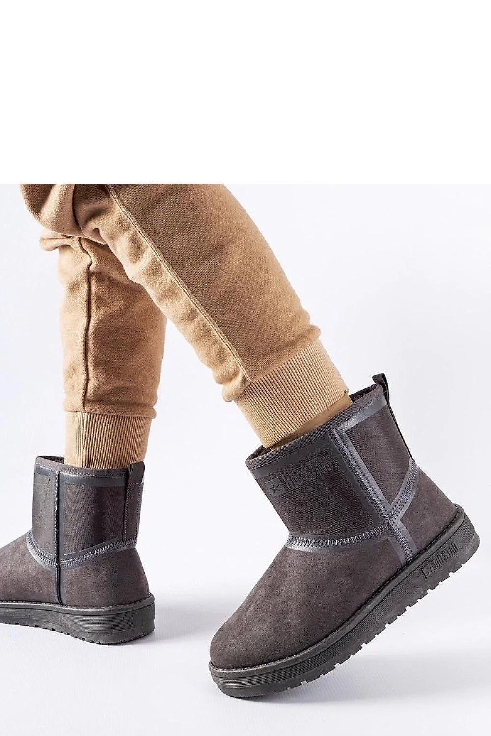 Bottes de neige modernes Solea Big Star couleur gris foncé en suédé synthétique femme confort hauteur moyenne fermeture éclair