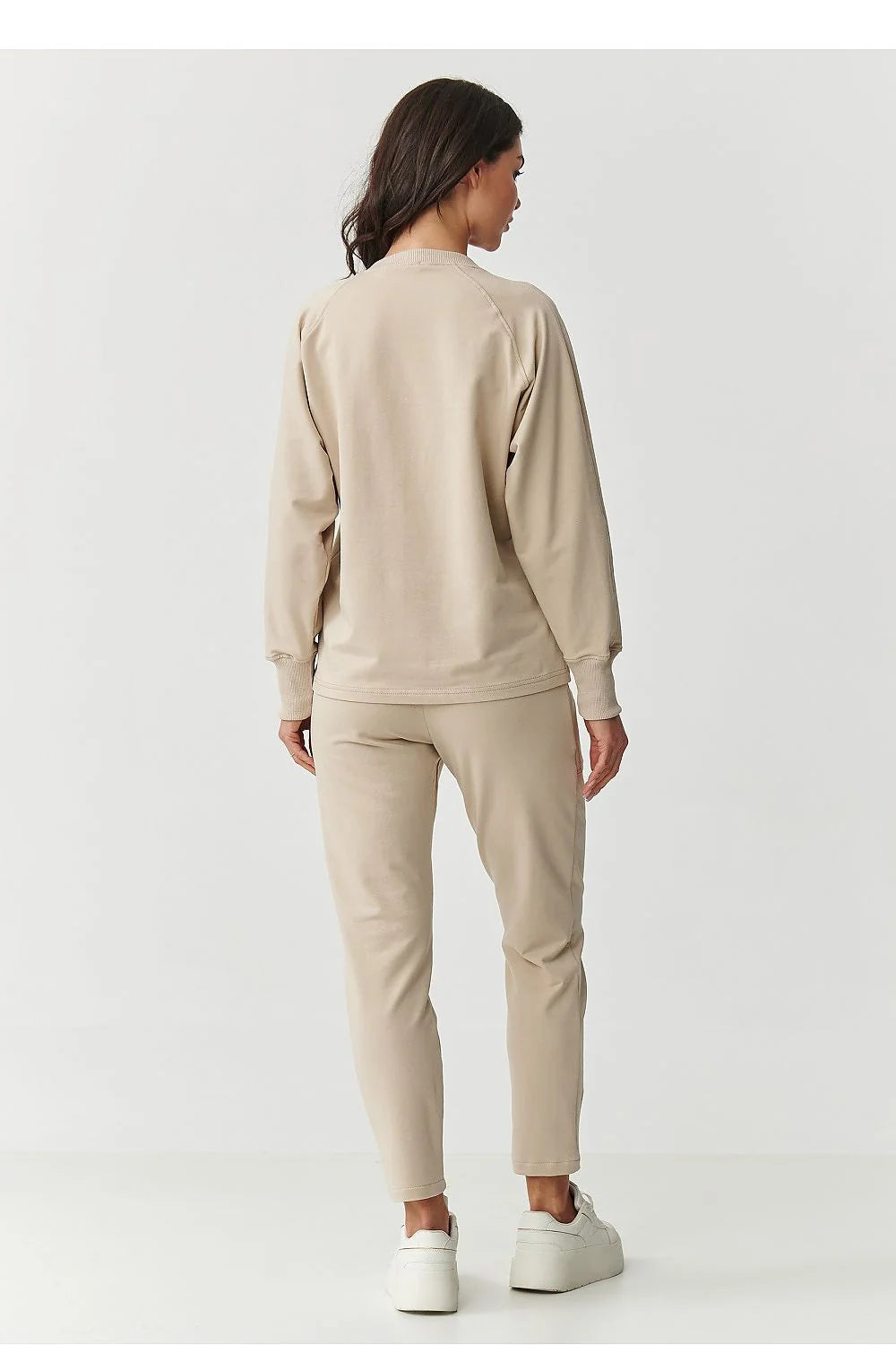 ensemble survêtement femme coton élasthanne molleton beige oversize raglan manches longues poignets côtelés jogger slim poches plaquées