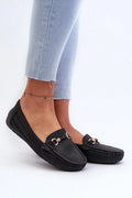 mocassins femmes élégant cuir synthétique noir doré perforé respirant confortables semelle souple antidérapante bout arrondi tressé
