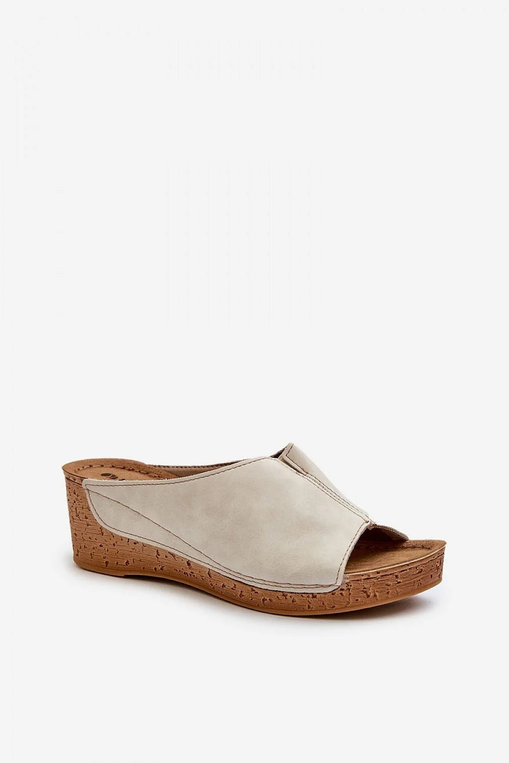 sandales femmes casual chic cuir écologique beige nubuck large sangle peeptoe semelle liège compensée 6cm ergonomique