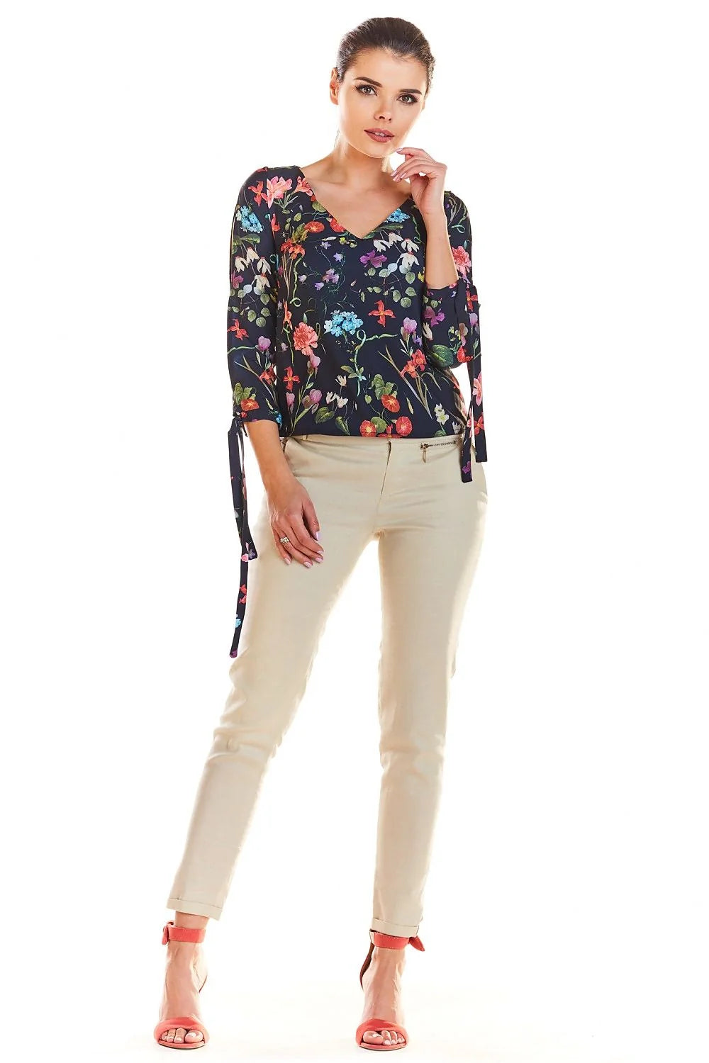 Chemisier en coton floral élégant sophistiqué pour femmes modernes bureau soirées manches décoratives silhouette sublime