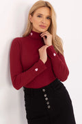 ensemble féminin haut col roulé côtelé bordeaux manches longues maille extensible jupe droite taille haute noire boutons métalliques cœurs brodés