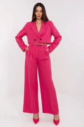 Ensemble Italy Moda moderne audacieux pour femme en polyester et elastane, rose vif, veste courte et pantalon taille haute