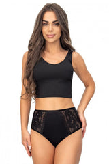 culotte taille haute femme viscose élasthanne sculptante gainante noire dentelle florale transparente festonnée coutures plates dos couvert bande élastique confortable