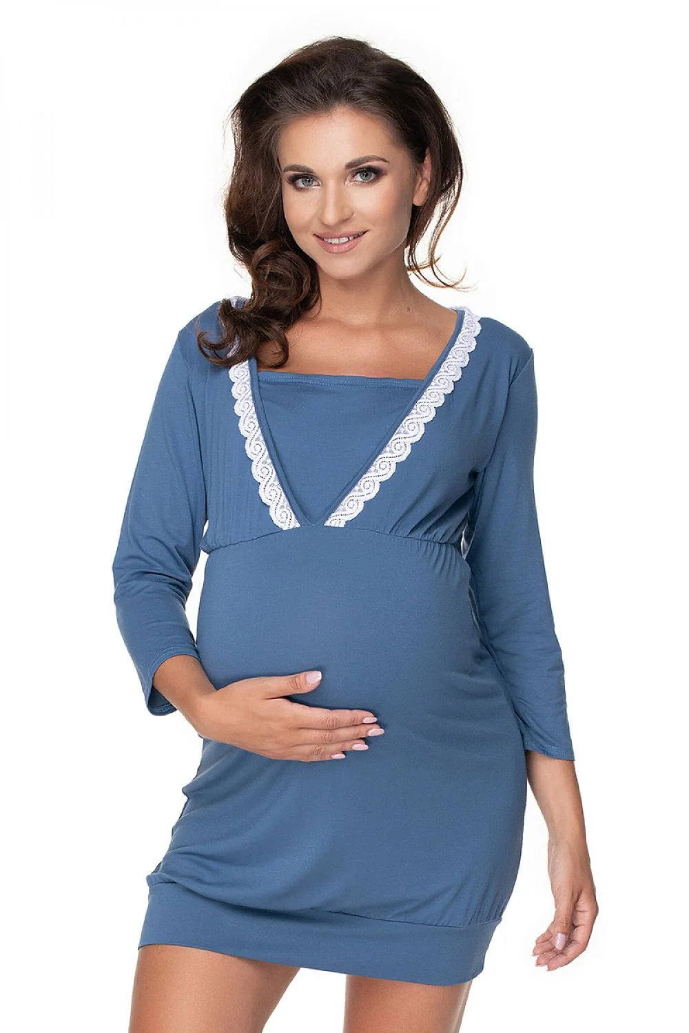 robe maternité rouge dentelle blanche taille empire cintrée manches troisquarts courte allaitement jersey extensible doux viscose élasthanne respirante sophistiquée élégante