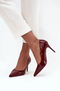 escarpins femme simili cuir verni bordeaux profond bout pointu talon aiguille 9cm silhouette affinée semelle fine
