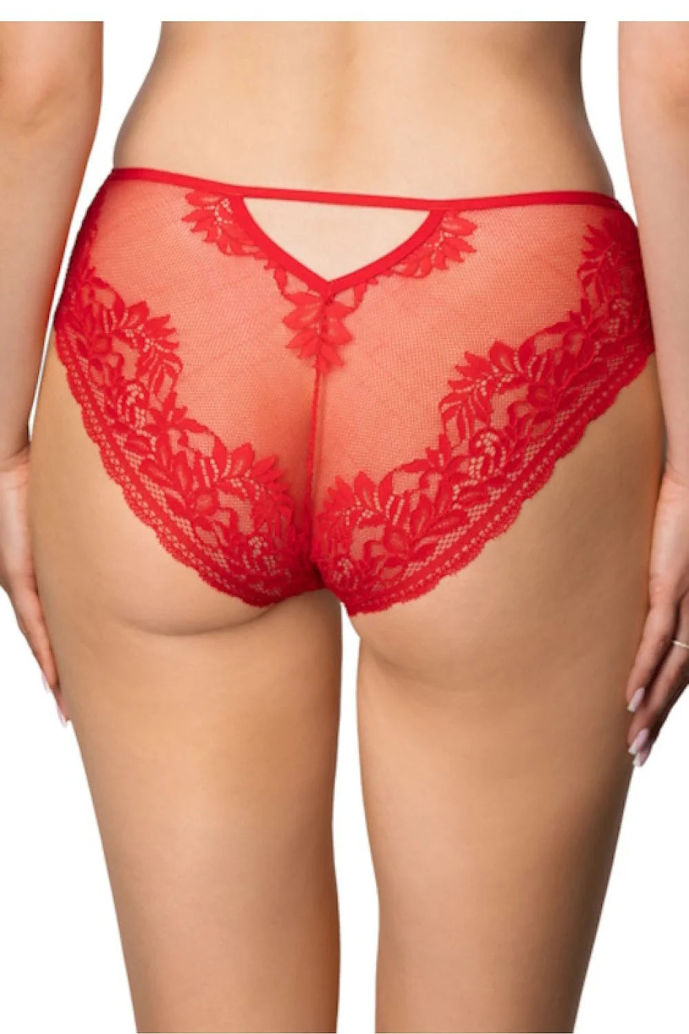 Culottes en dentelle rouge vif pour femme, motifs floraux complexes, coupe classique, taille basse ajustable, détails élégants, confort maximal