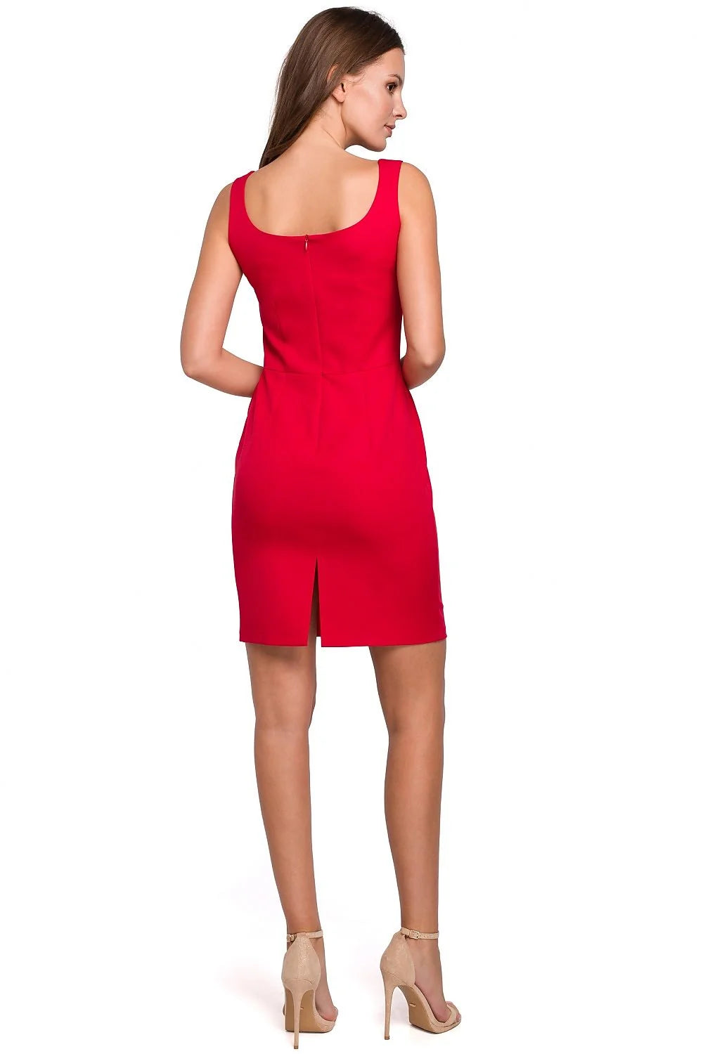 Robe de soirée polyester élégante noire sans manches coupe ajustée encolure carrée mode femme