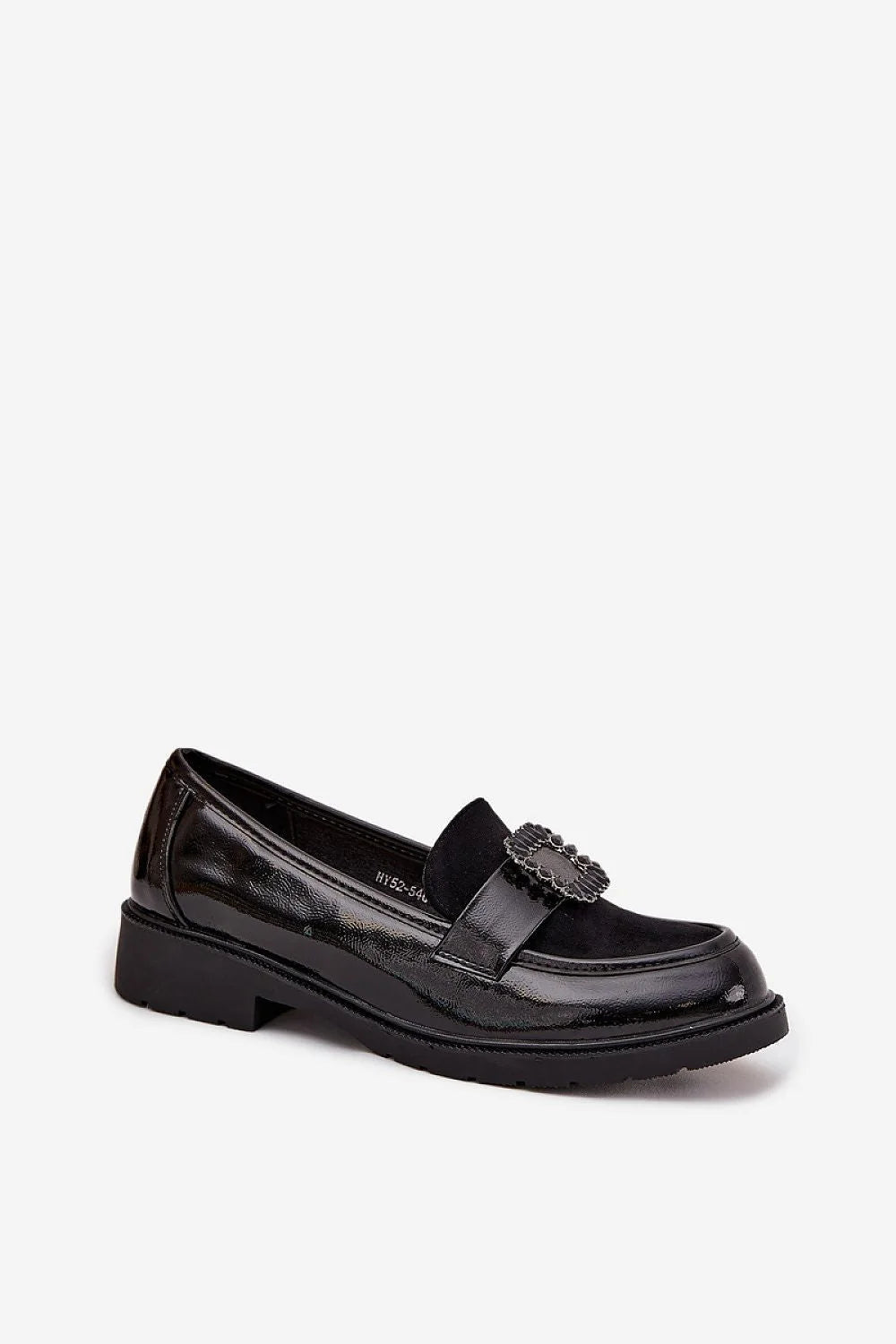 mocassins femme noirs verni empiècement suédé bout arrondi semelle épaisse crantée antidérapante intérieure cuir confortable maintien slipon talon bas polyvalent