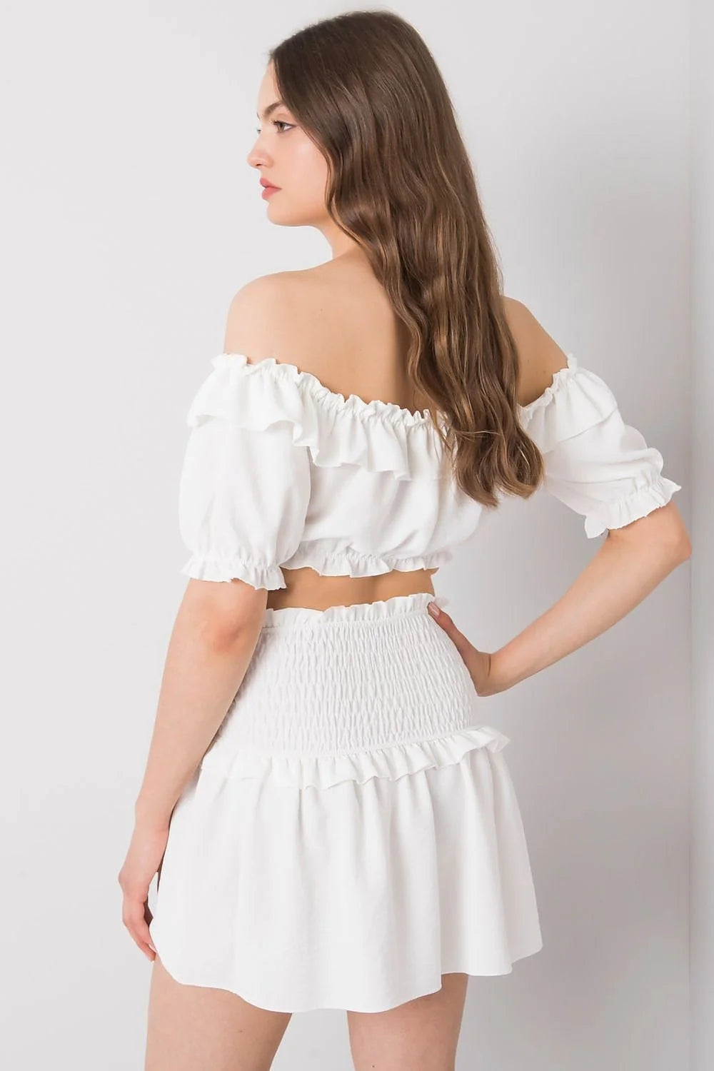 Jupe courte Och Bella style bohème été polyester 100% taille haute élastique volants femmes