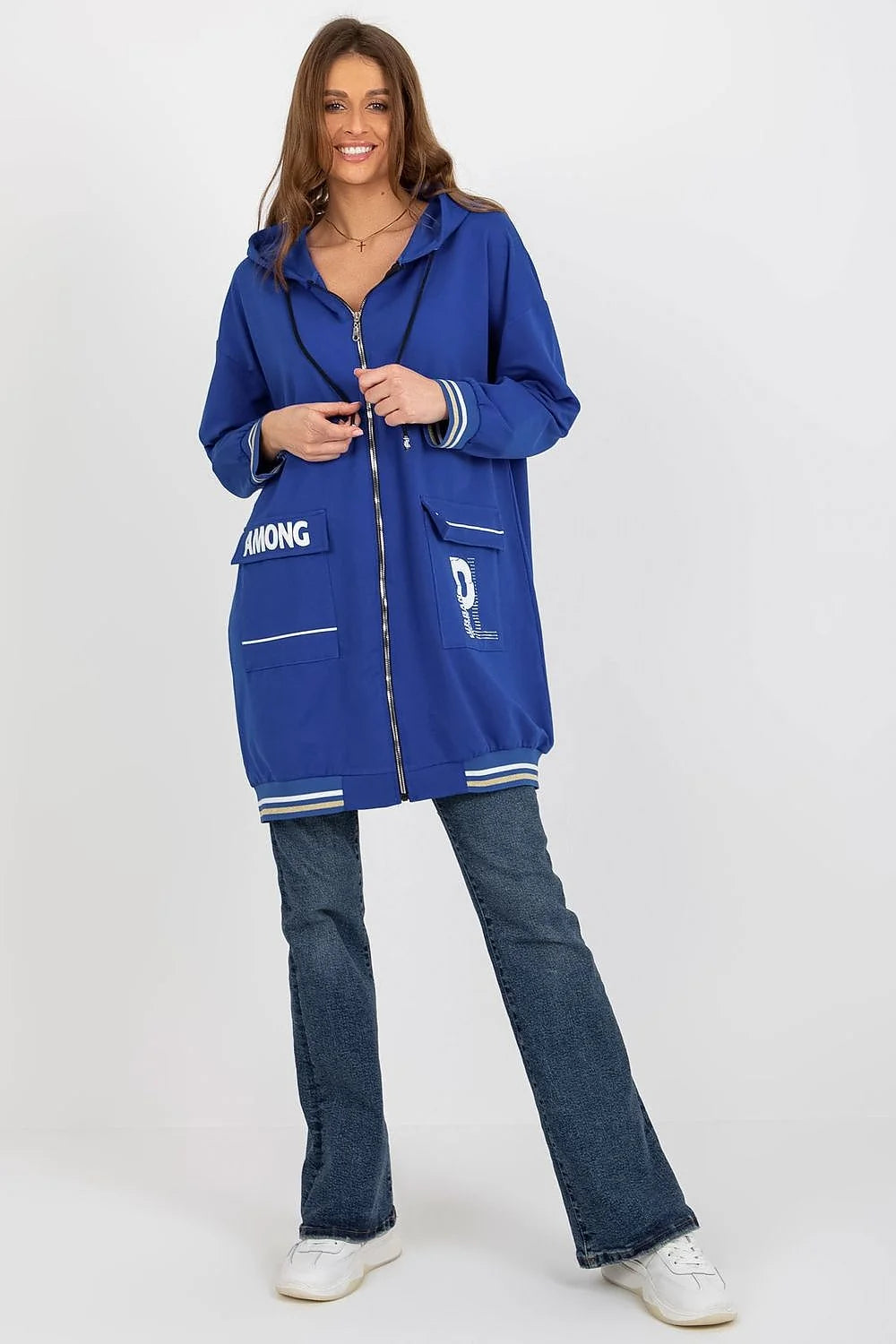 Sweatshirt Relevance pour femme, oversized, design urbain moderne, manches longues, fermeture éclair intégrale, poches grandes, coton élasthanne, tailles S/M-L/XL