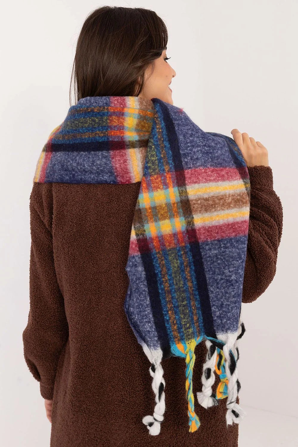 Écharpe à carreaux multicolore pour femme en polyester longue et douillette, style élégant et trendy