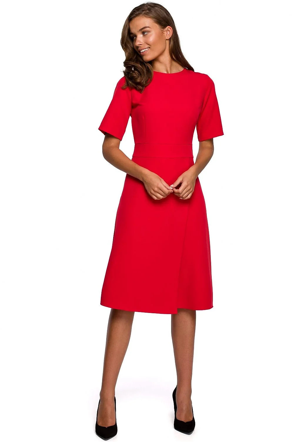 Robe élégante polyester rouge vif fit and flare manches mi-longues pour occasions formelles féminines