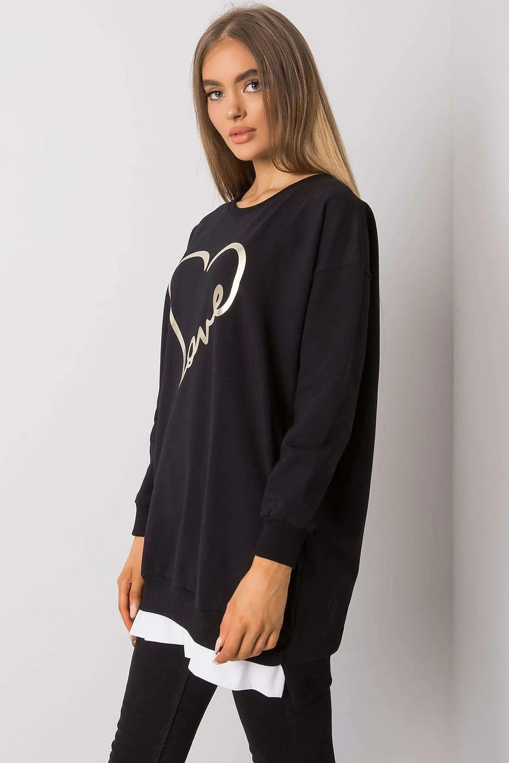 Sweatshirt femme design cœur love doré beige rosé coton polyester manches longues encolure ronde coupe ample