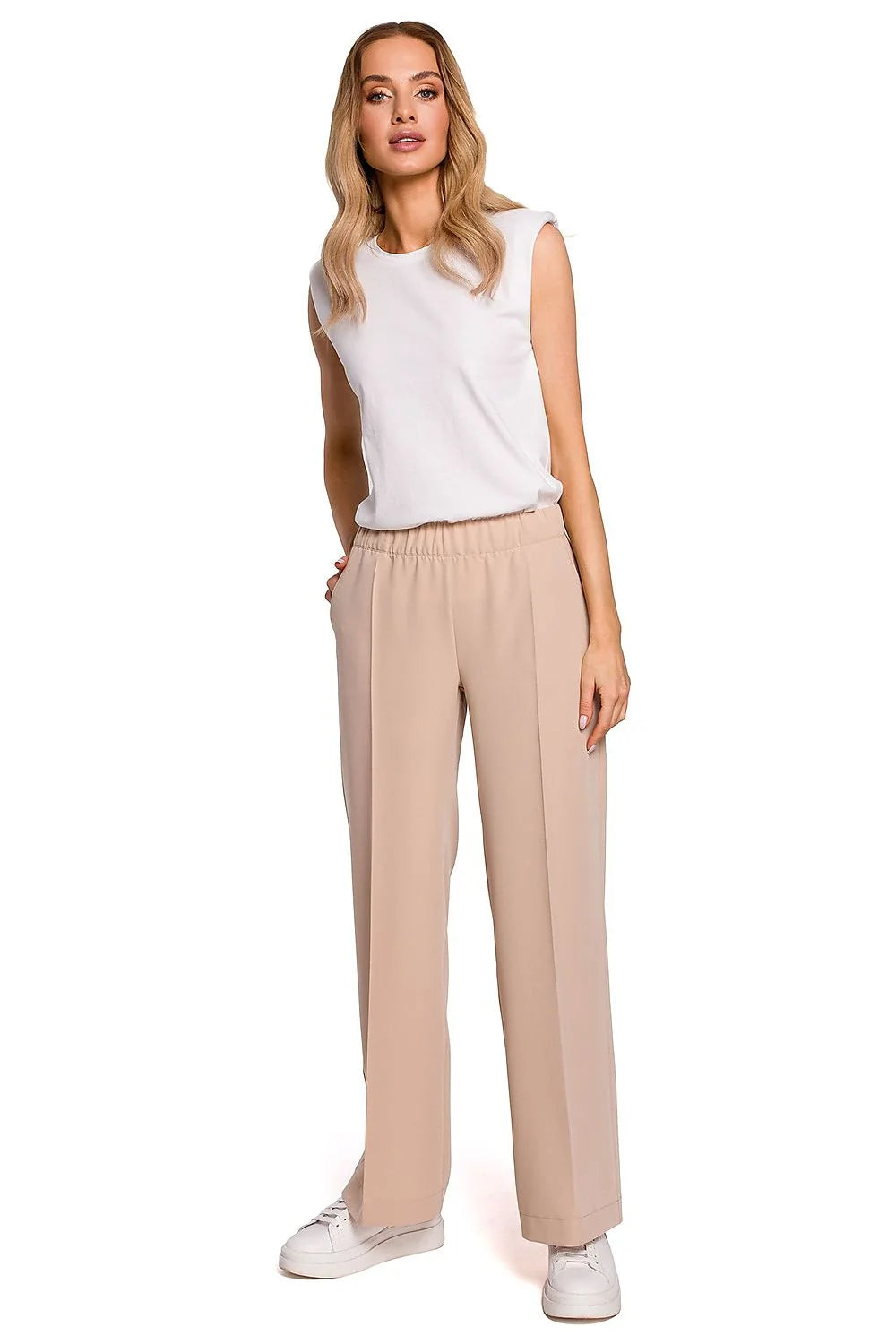 Pantalon en tissu léger coupe large rose clair style décontracté pour femme moderne élégante