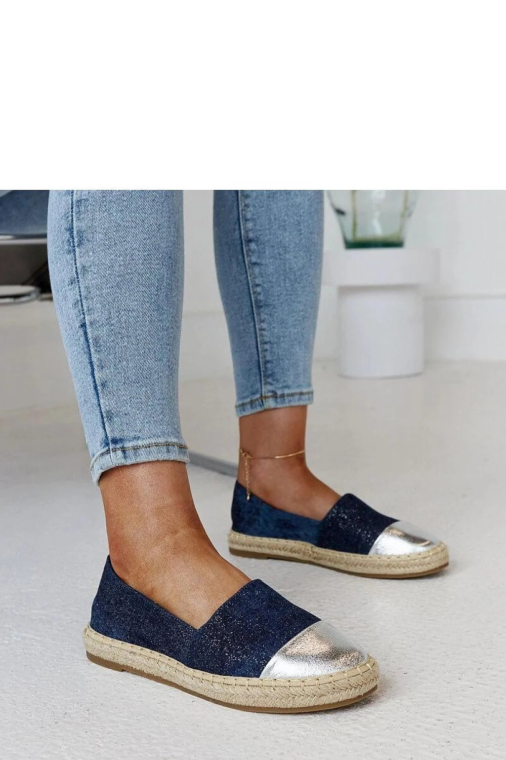 espadrille femme Solea marine pailletée embout argenté métallisé semelle jute tressée plateforme caoutchouc bout rond confortable décontractée chic élégante