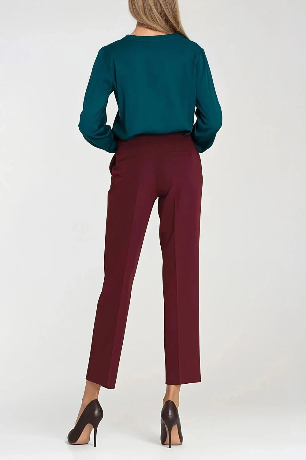 chemisier femme coupe régulière viscose légère aérienne col V fendu tunisien pli central manches longues poignets boutonnés vert canard élégant