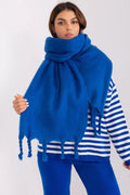 écharpe longue laine mohair bleu vive royale franges torsadées oversize châle femme enveloppante moelleuse douce épaisse maille