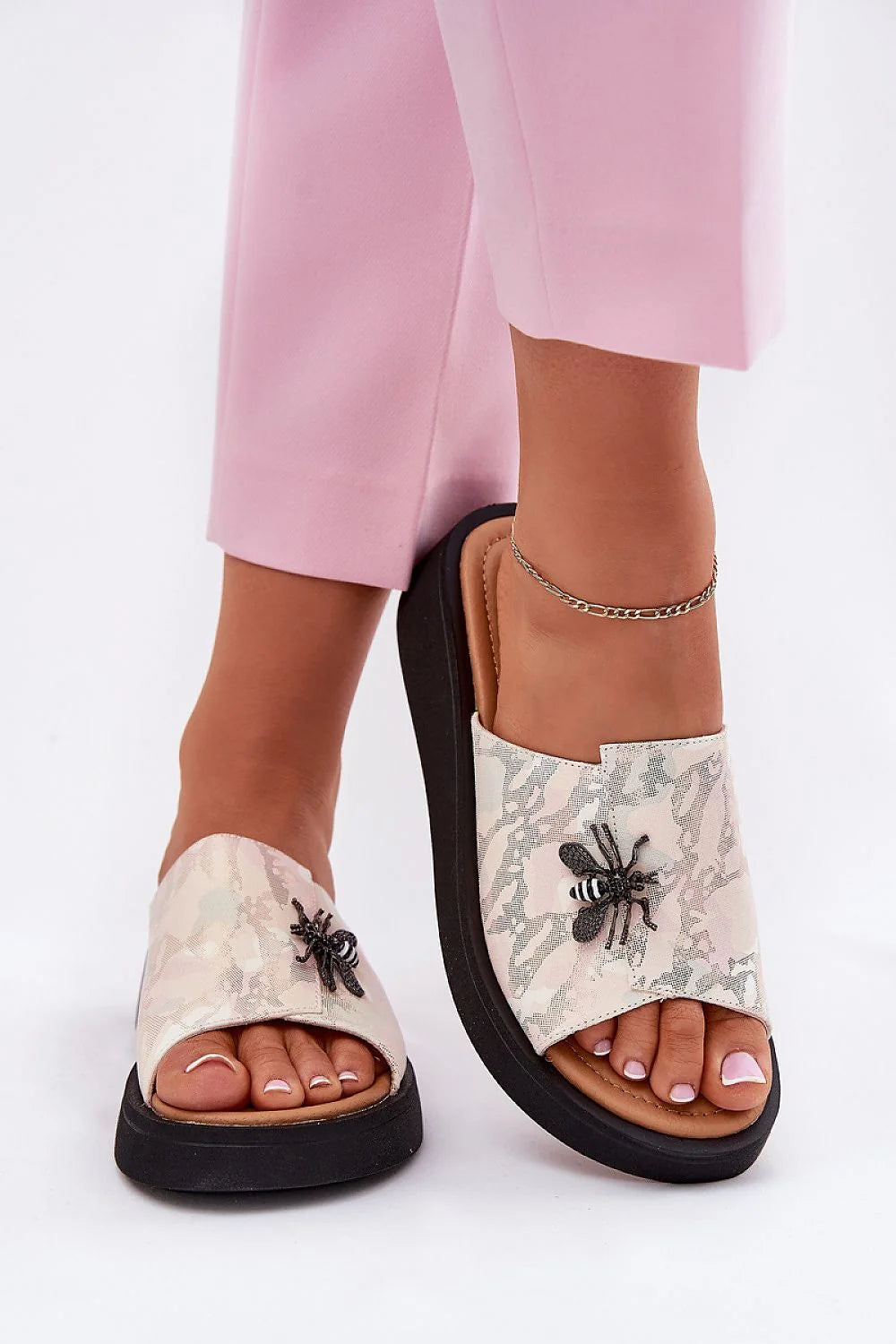 Mules femmes style moderne décontracté talons matelassé abeille rose beige occasions été ville confort élégance originalité
