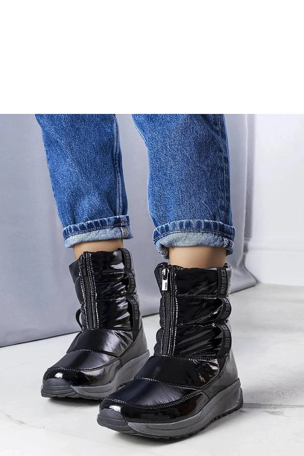 Bottes de neige mode femmes cuir synthétique semelle caoutchouc noir gris comfort hiver urban style