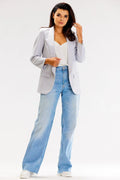Blazer femme coupe classique gris clair manches longues sans fermeture col châle élégant décontracté