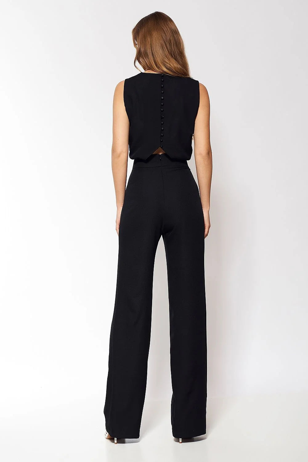 Combinaison élégante pour femme sans manches style moderne coupe ajustée dos nu polyester élasthanne occasion professionnelle soirée