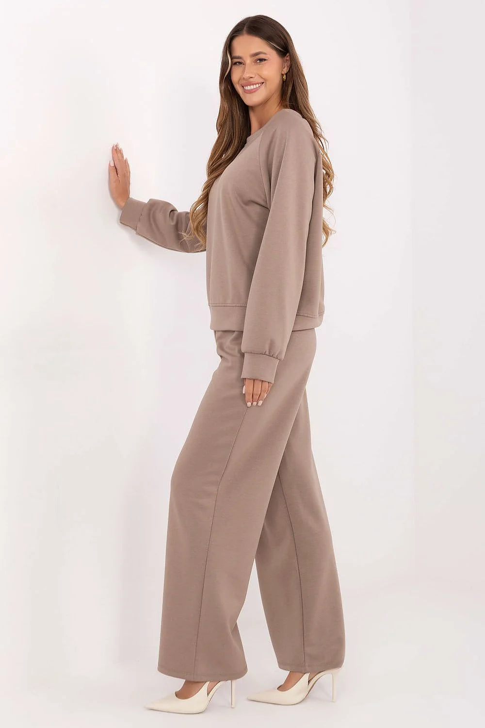 ensemble survêtement femme beurre doux viscose polyester élasthanne extensible oversize sweat col rond manches longues pantalon taille haute poches latérales