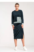 Ensemble femme velours chemisier manches longues jupe crayon fente poche contrast taille élastique mode confort