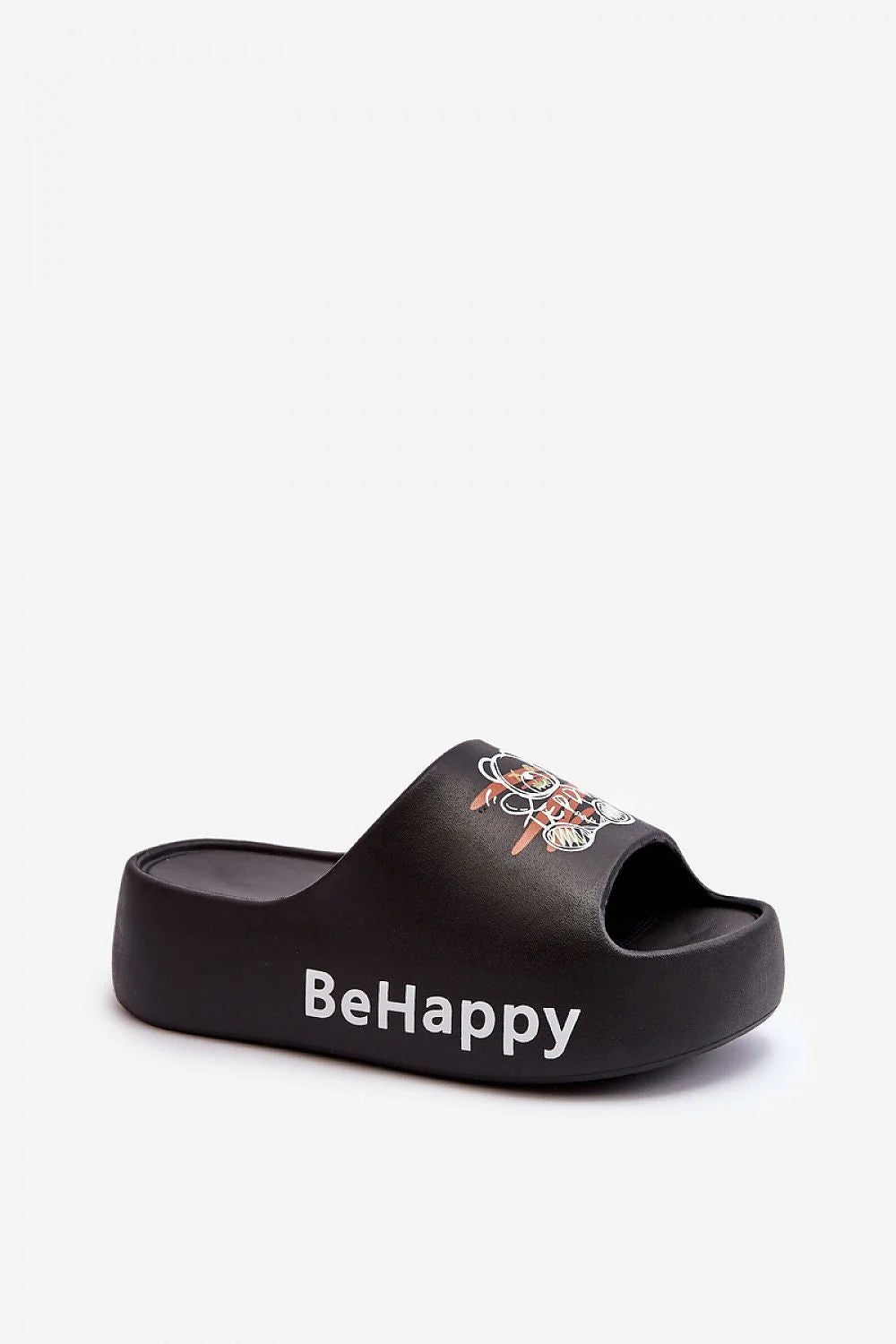 Pantoufles femmes style slides motif ourson TEDDY confortable mode moderne couleur noire blanc orange rose Be Happy