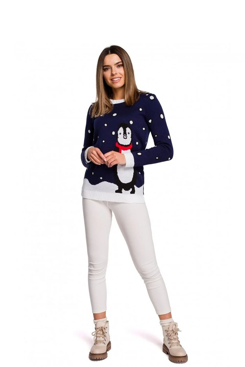 Pull Noël Femme Acrylique Tricot Hiver Édition Limitée Motif Pingouin Confortable Mode Décontractée Chaud