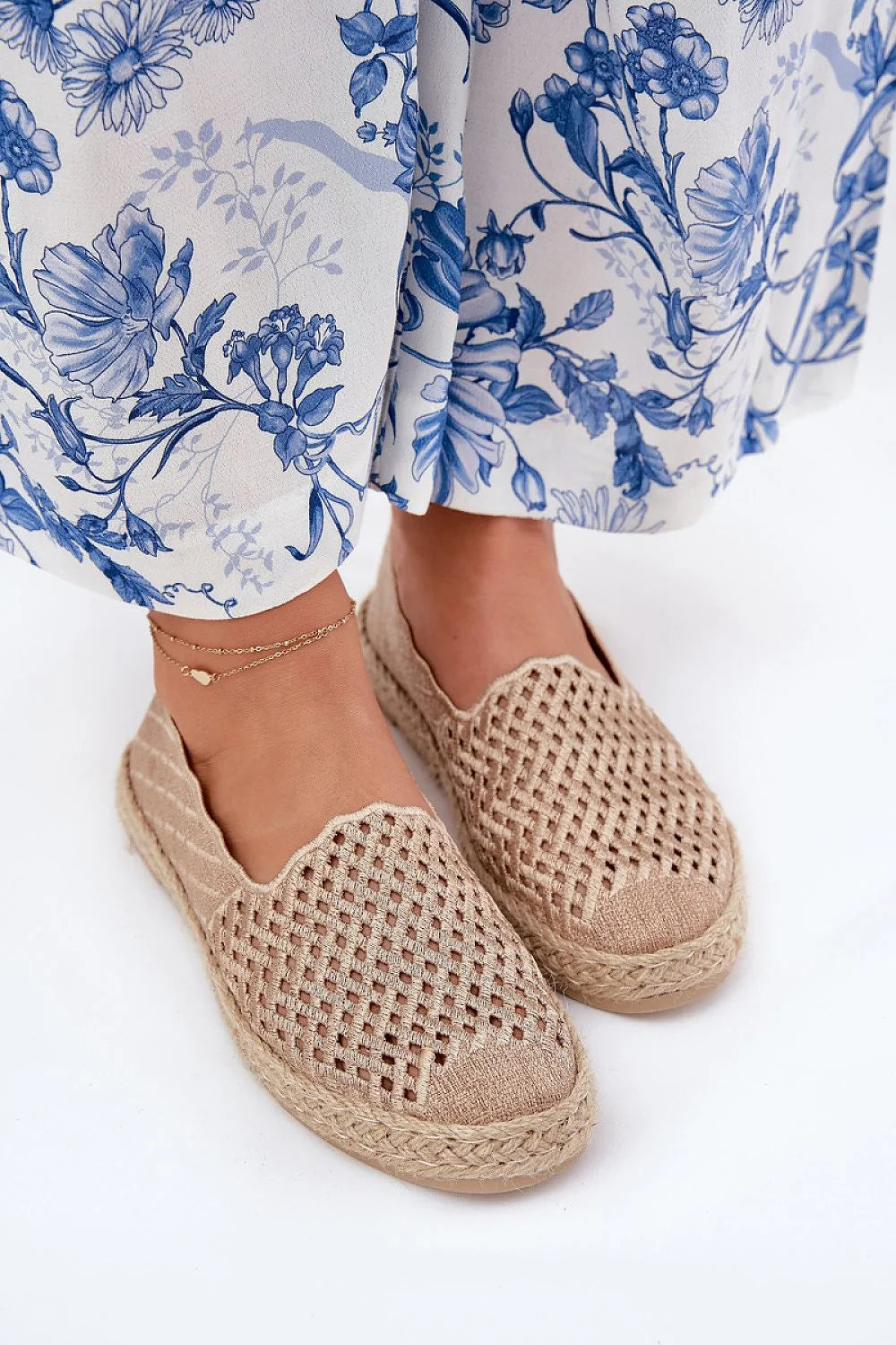 Espadrilles estivales féminines en maille beige tressée corde jute confortable été plage été sandales souples femmes