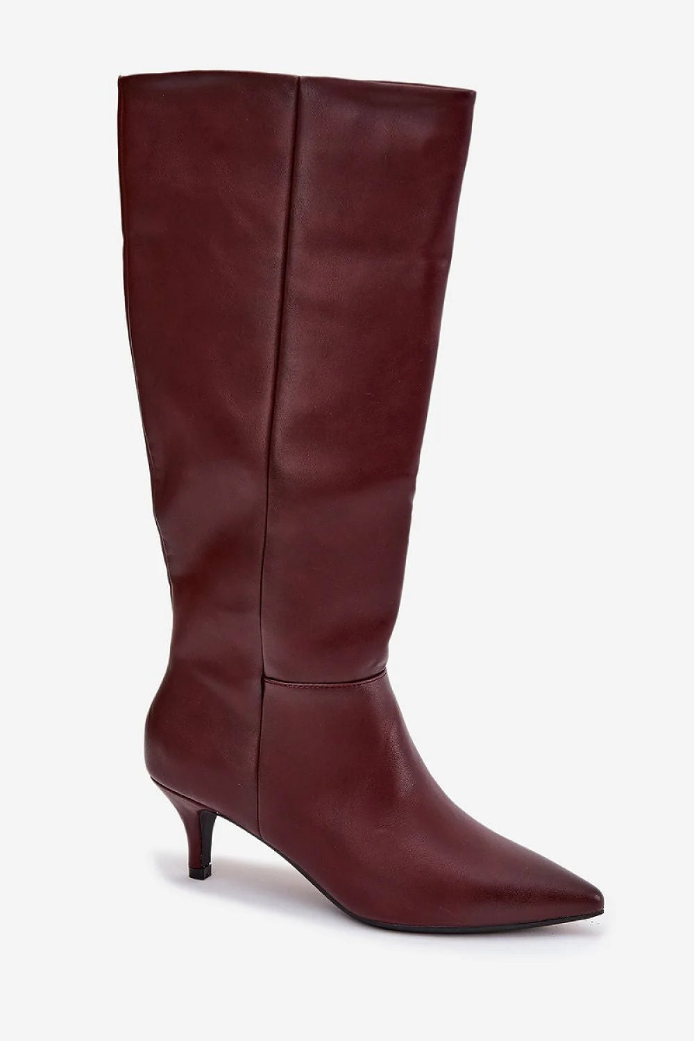 bottes femme simili cuir noir petit talon 6cm bout pointu doublure fourrure synthétique chaude confortable mi mollet élégantes quotidiennes raffinée
