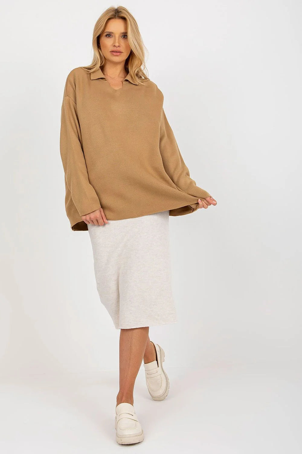 Pull-over femme Rue Paris rouge vif ample manches longues encolure ras du cou acrylique 100% tailles universelles mode Casual