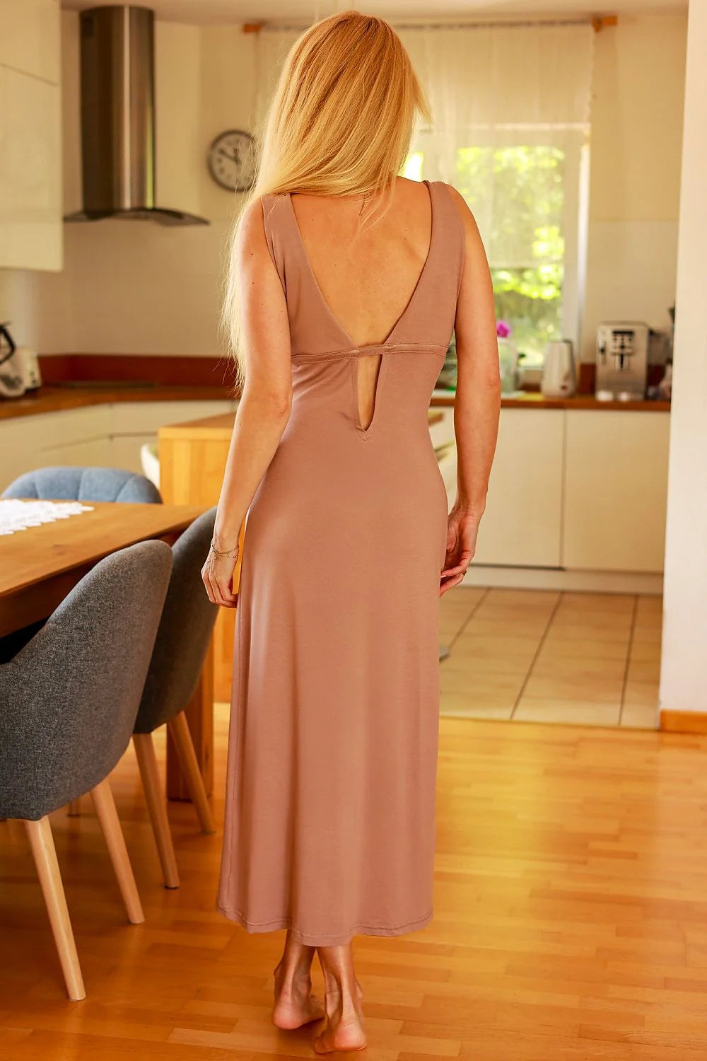 Robe de jour Mirale longue en viscose décolleté V profond bretelles élasthanne 5 viscose 95 femme