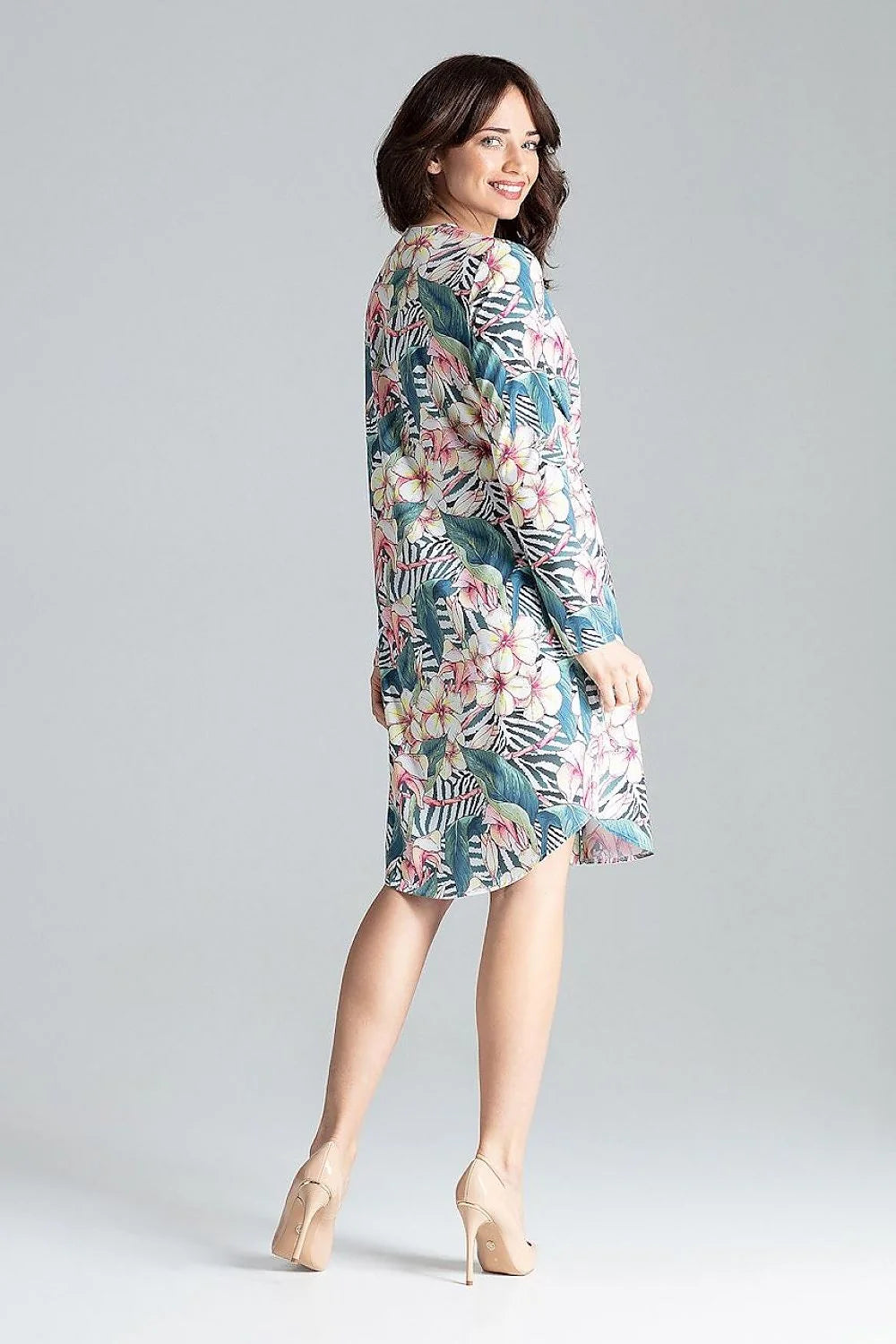 Robe chemisier femme élégante vert émeraude longues manches ceinture intégrée tissu fluide taille ajustable polyester elasthanne