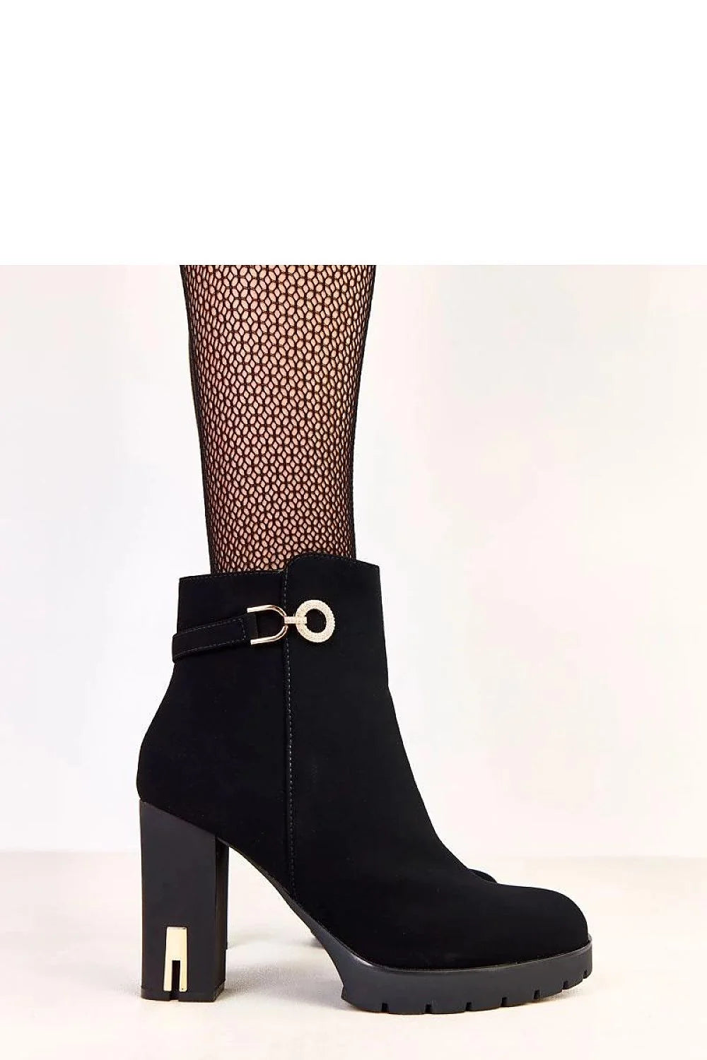 bottines femme talon haut plateforme bloc noir suédine douce bout rond fermeture éclair latérale semelle crantée antidérapante boucle dorée métallique