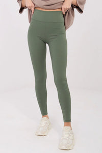 legging femme taille haute gainant côtelé vert olive moulant longueur cheville extensible confortable maintien sport quotidien yoga training