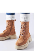 bottines montantes femmes cuir suédé camel talon chunky plateforme crantée semelle beige lacets fermeture éclair intérieure confort durables maintien urbain