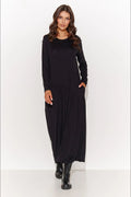 Robe de jour moderne longue manches longues en maille viscose couleur noire et graphite femme élégante occasionnels décontractés et formelles