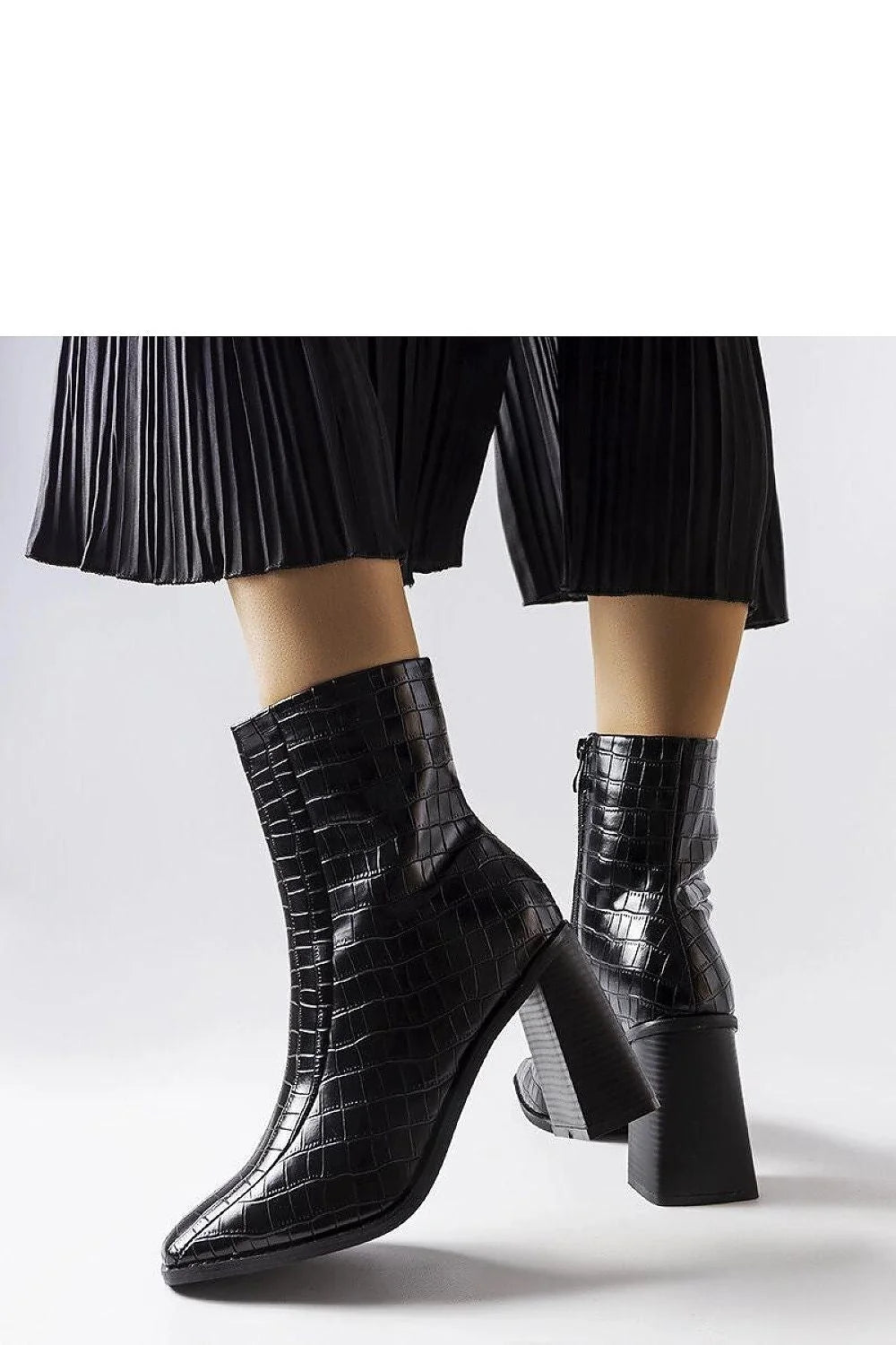 Bottes à talons carrés en imitation croco noires élégantes modernes ajustables doublure isolante pour femmes mode automne-hiver