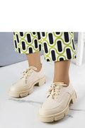 derby femme lacets cuir écologique beige crème chunky urbain semelle plateforme crantée talon bloc bas bout rond antidérapante