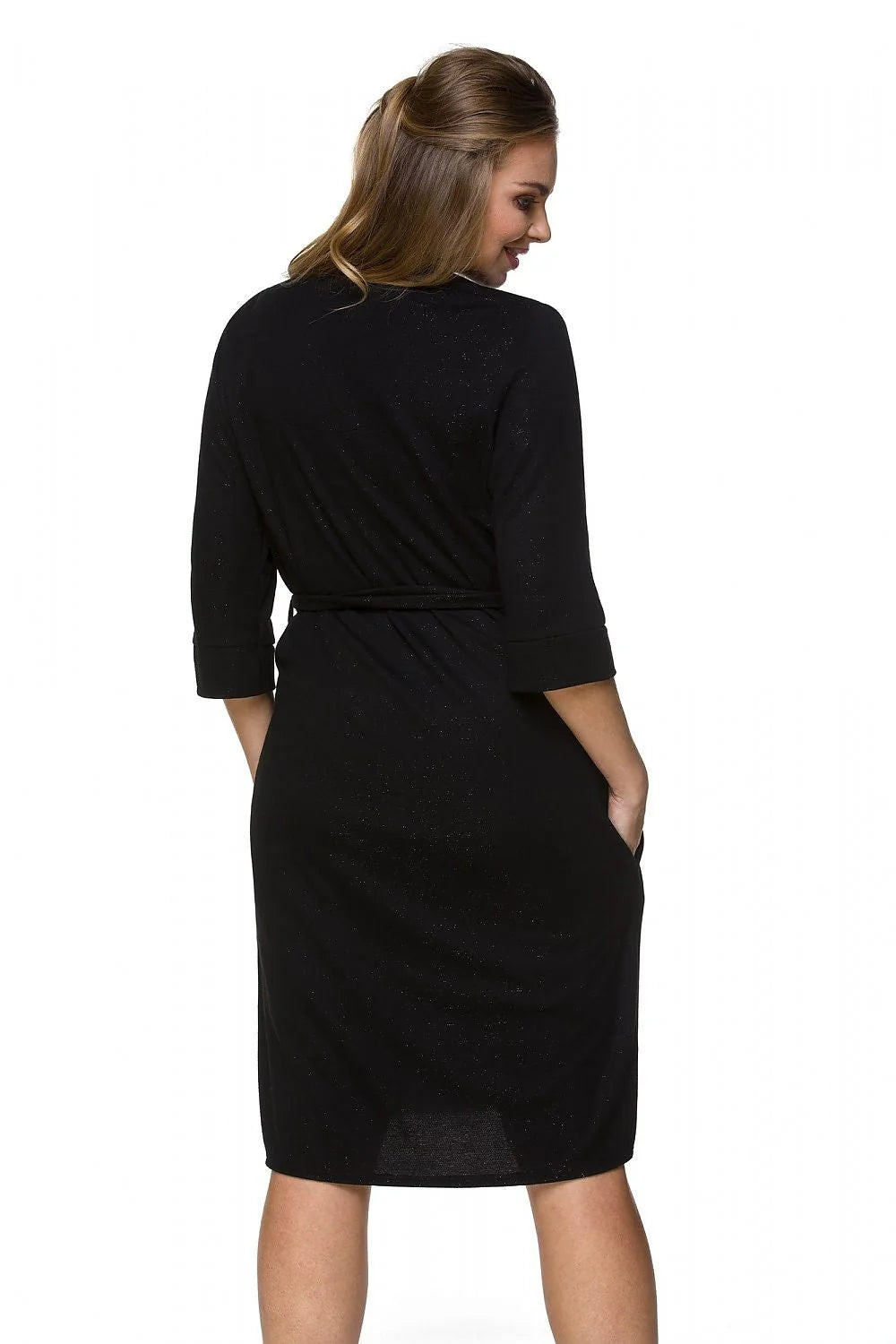Peignoir maternité noir élasthanne viscose manches 3/4 doux élégant hôpital confort future maman