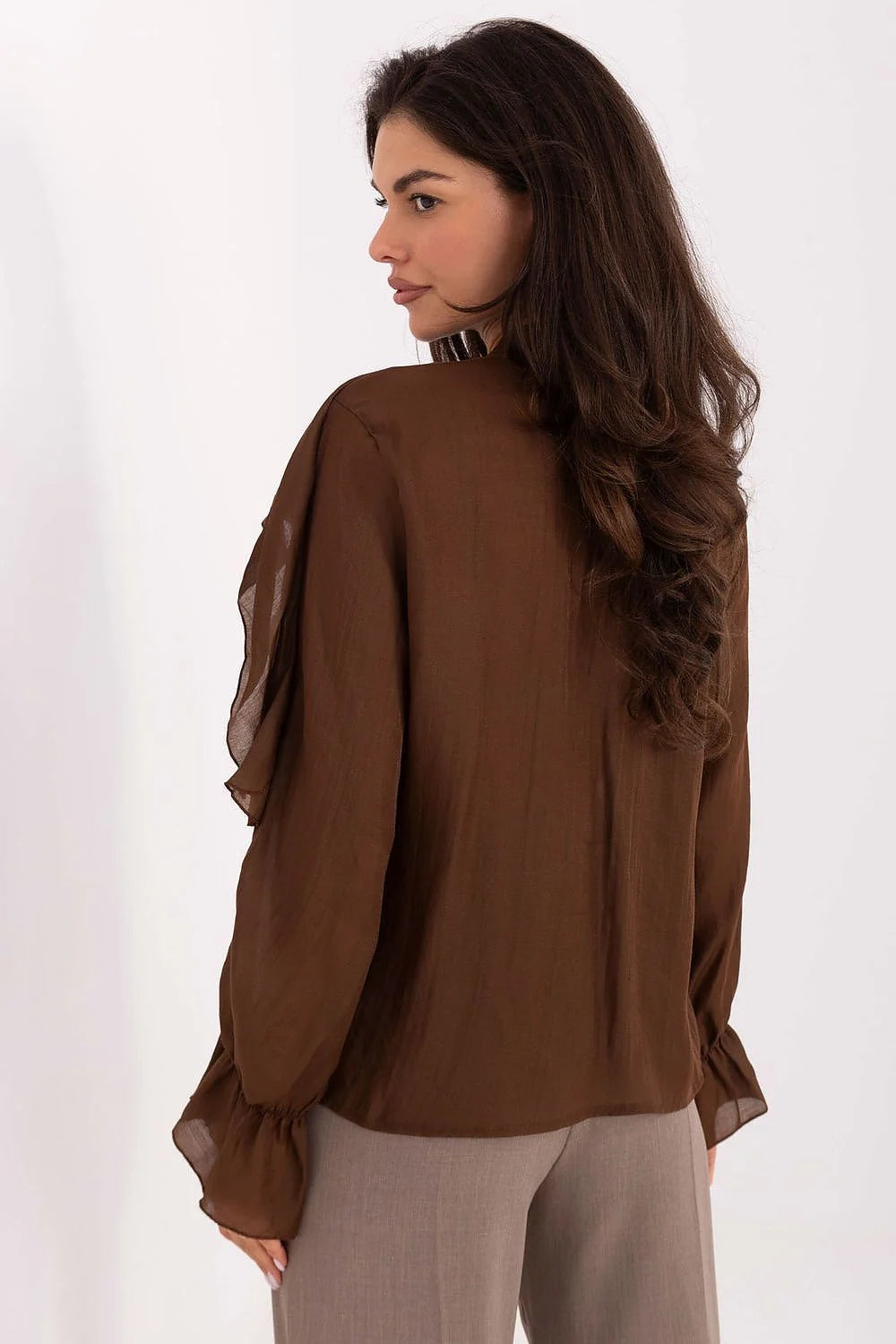 chemise femme manches longues volants jabot col V voile chiffon légère fluide cintrée tombée élégante féminine lyocell polyester