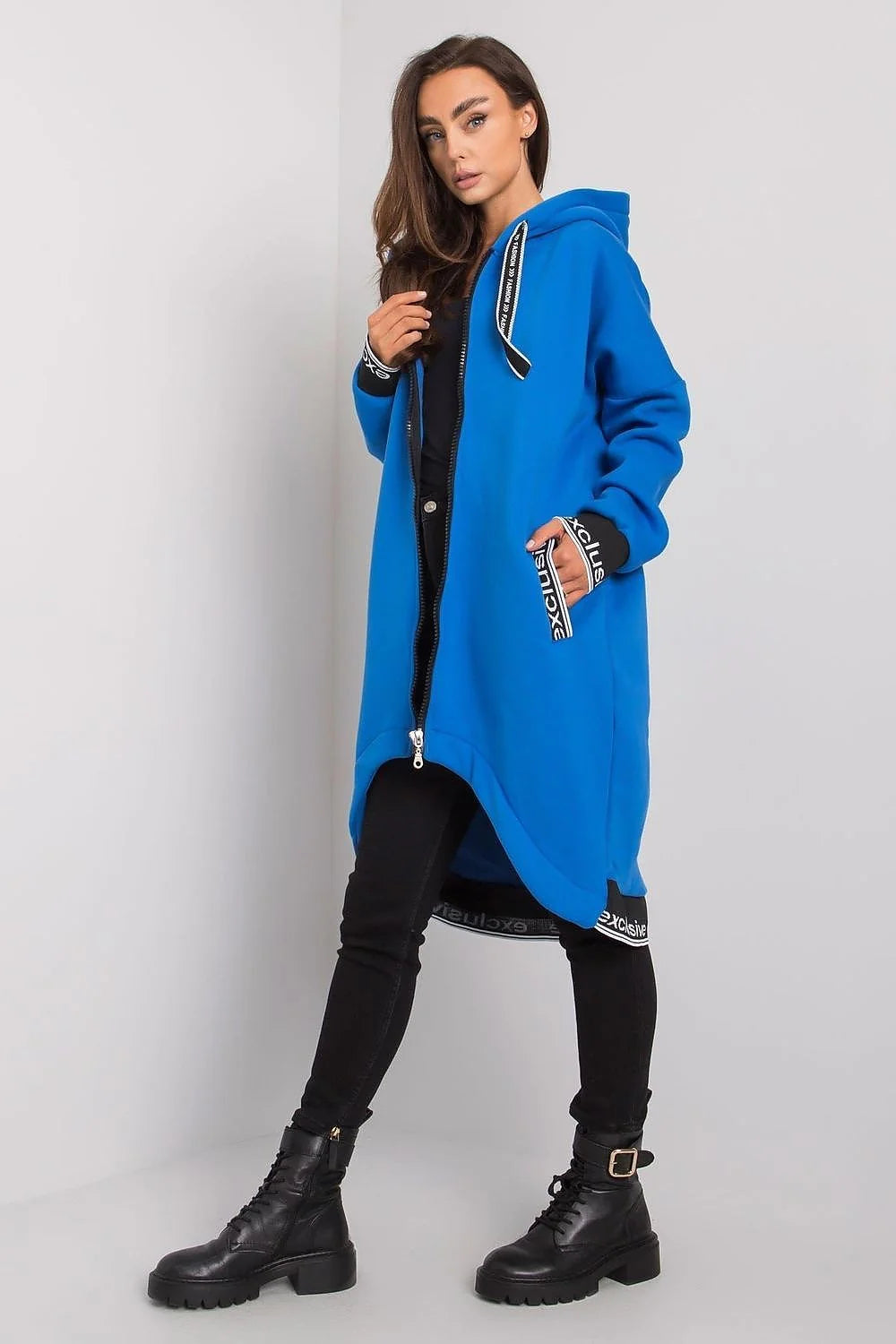 Manteau long oversize en coton décontracté beige urbain avec capuche fermeture éclair pour femmes modernes