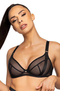 Soutien-gorge sexy élégant en tulle noir transparent avec bretelles ajustables et pendentif délicat pour femmes buste généreux
