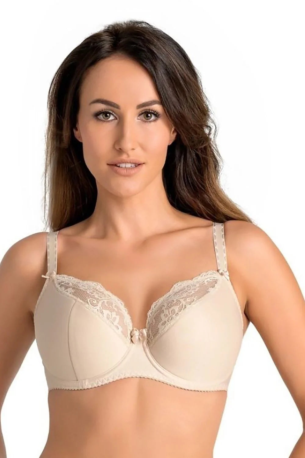 Soutien-gorge Estel beige semi-complet en microfibre dentelle florale bretelles ajustables nœud central confortable maintien parfait lingerie féminine occasion quotidienne spéciale