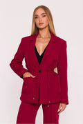 veste blazer femme bordeaux oversize cintrée cordons embouts métalliques col cranté fermeture bouton manches longues poches plaquées fluide mate polonaise