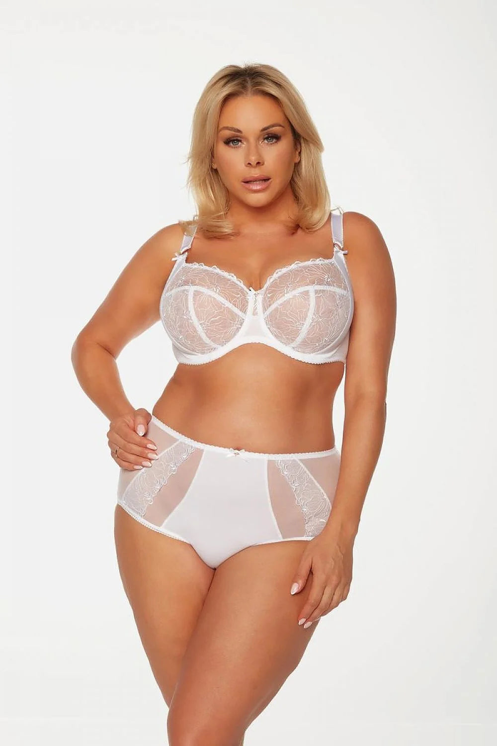Ensemble de lingerie pour femmes blanc dentelle florale tulle soutien-gorge armatures culotte haute couverture ajustement parfait occasion spéciale